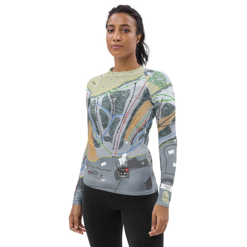 Christmas Mountain, Wisconsin Ski Trail Map Women's Base Layer Top - Powderaddicts