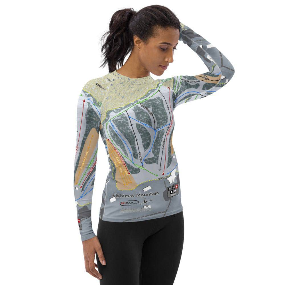 Christmas Mountain, Wisconsin Ski Trail Map Women's Base Layer Top - Powderaddicts