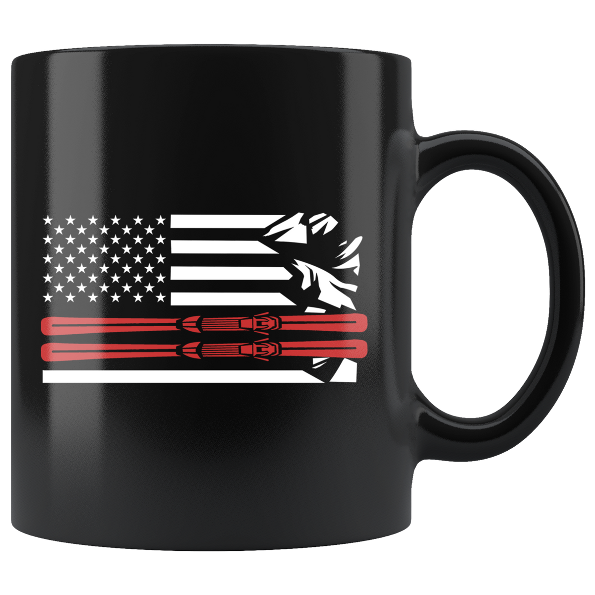 USA Ski Flag Thin Red Line Mugs - Powderaddicts