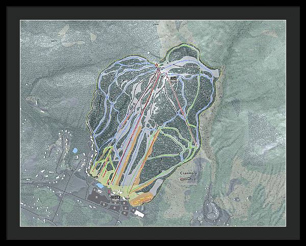 Cranmore Mountain Ski Trail Map - Framed Print