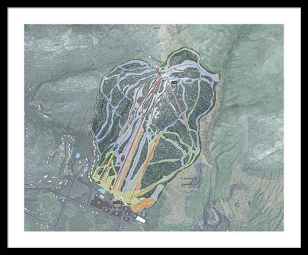 Cranmore Mountain Ski Trail Map - Framed Print