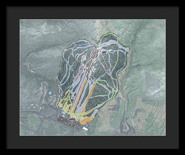 Cranmore Mountain Ski Trail Map - Framed Print