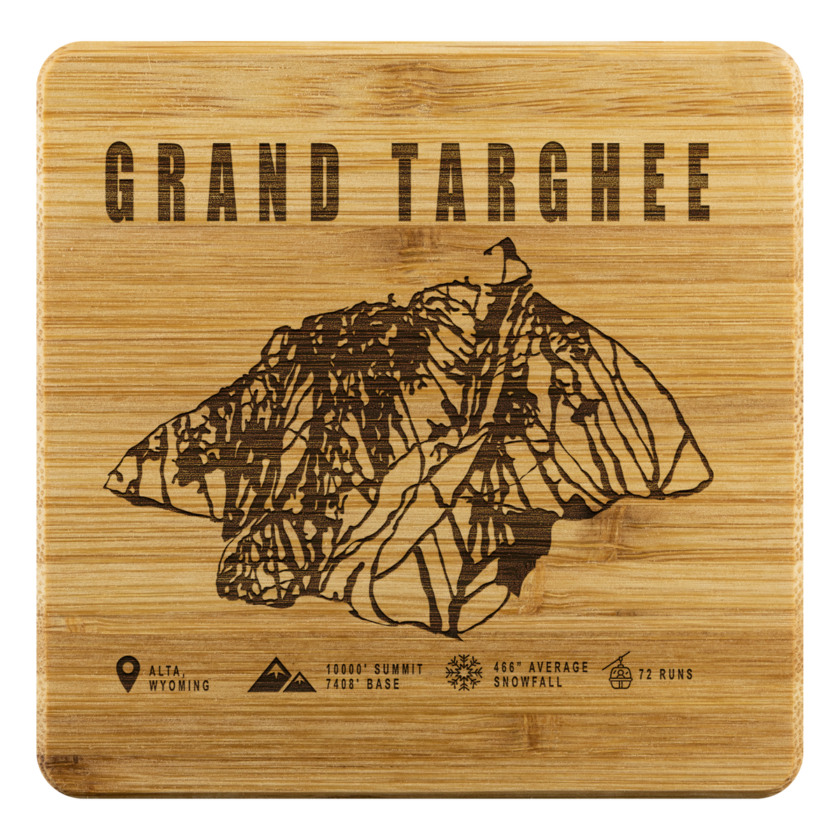 Grand Targhee Wyoming Ski Trail Map Bamboo Coaster - Powderaddicts