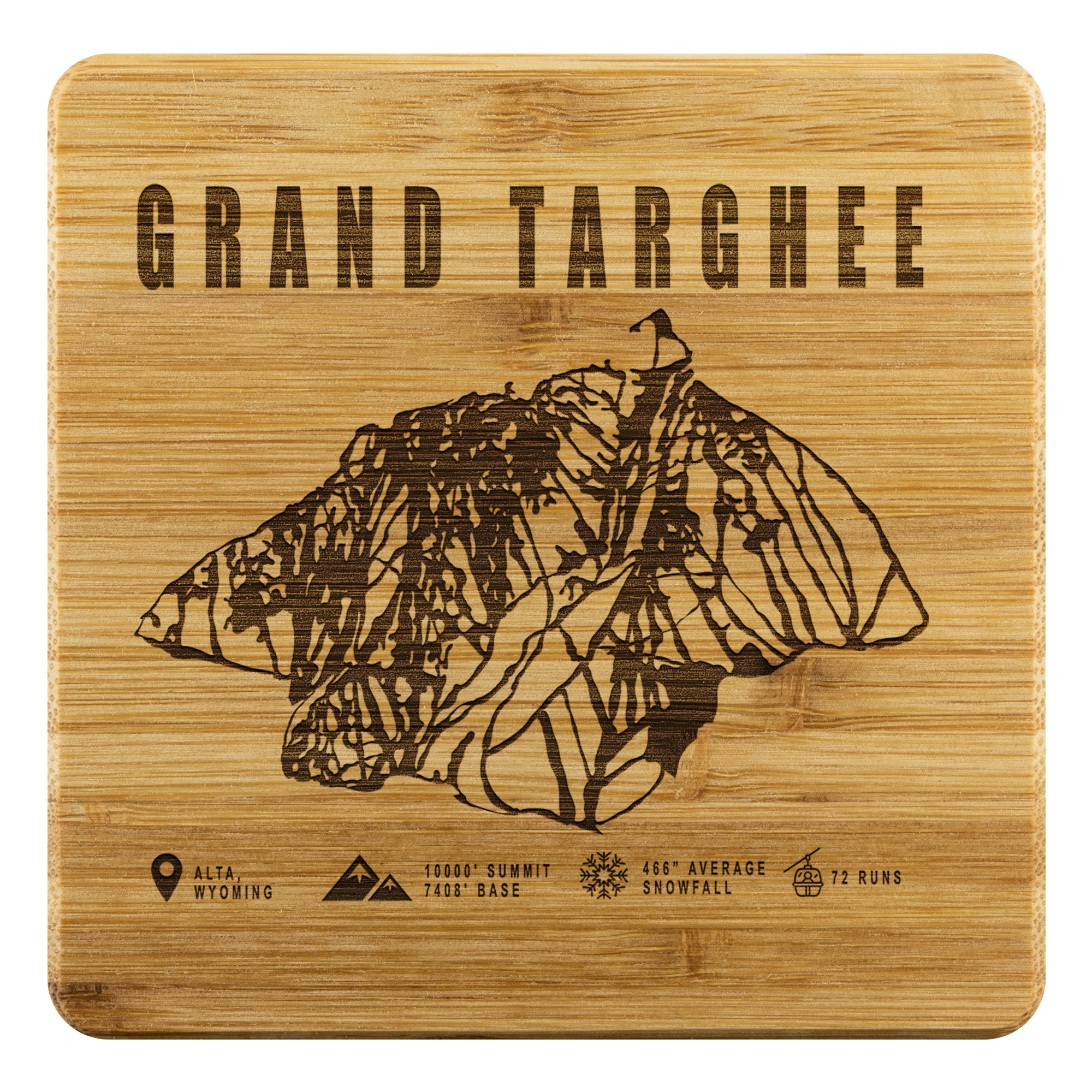 Grand Targhee Wyoming Ski Trail Map Bamboo Coaster - Powderaddicts