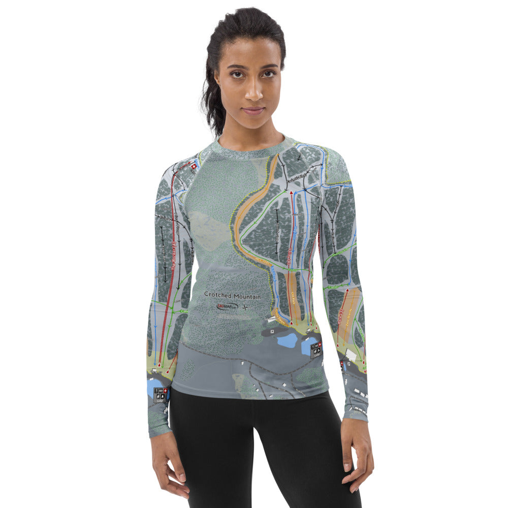 Crotched Mountain, New Hampshire Ski Trail Map Women&#39;s Base Layer Top - Powderaddicts