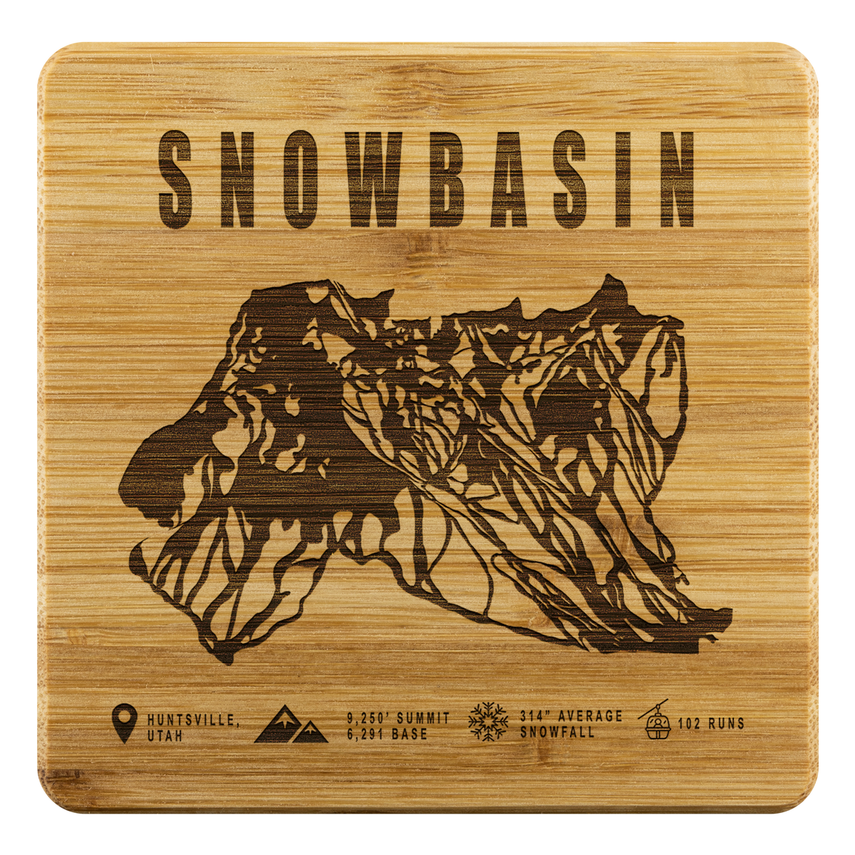 Snowbasin, Utah Ski Trail Map Bamboo Coaster - Powderaddicts