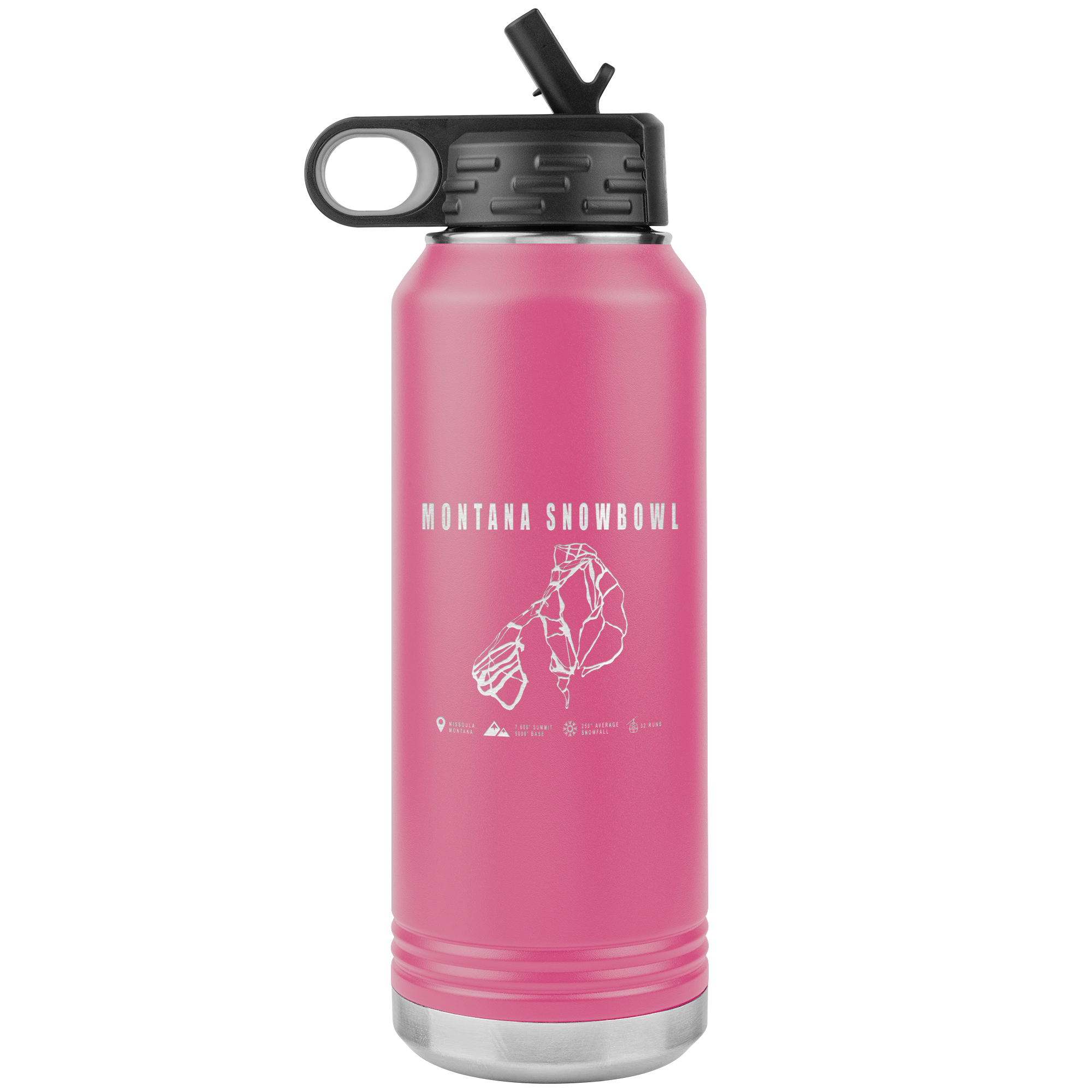 Montana Snowbowl, Montana Ski Trail Map 32oz Water Bottle Tumbler - Powderaddicts