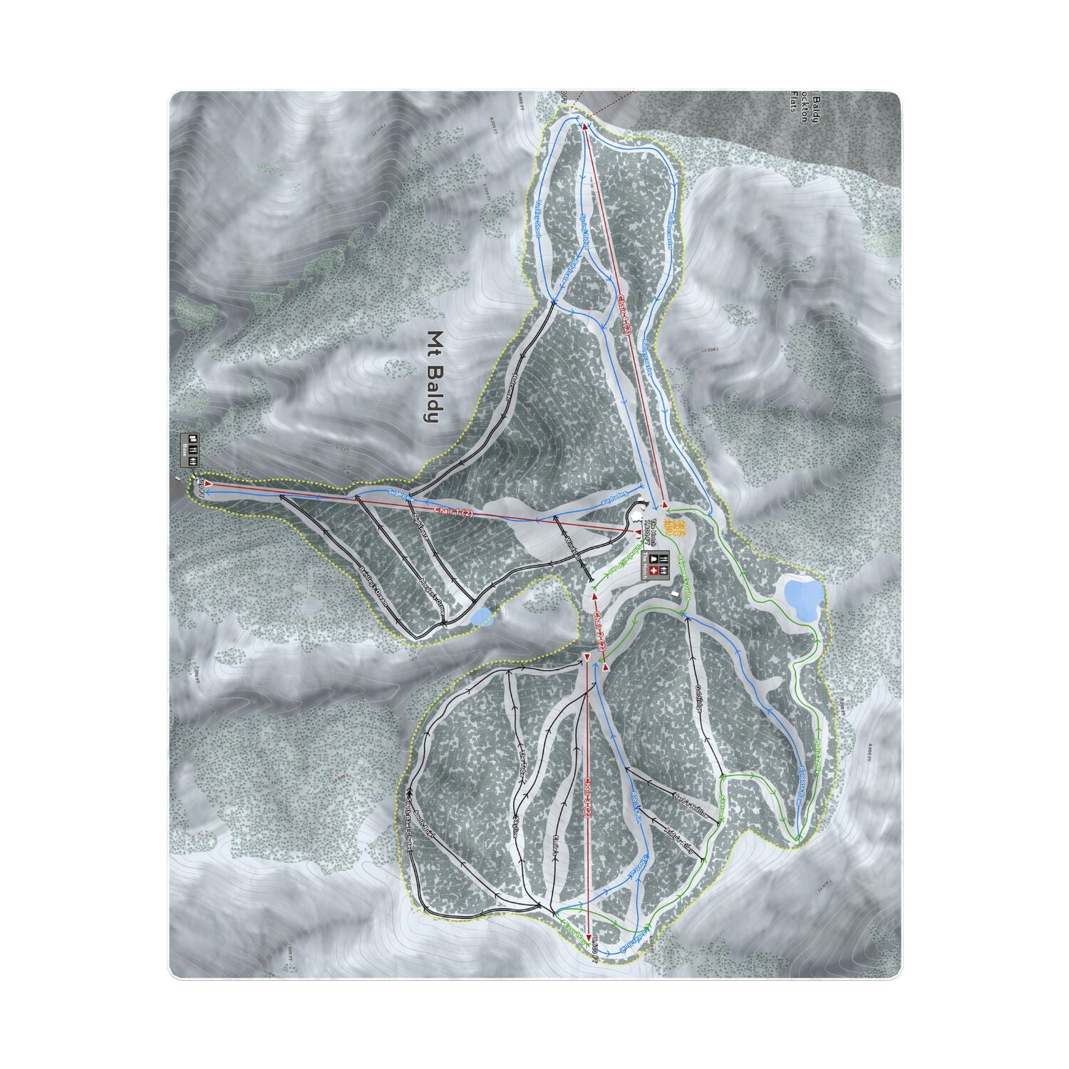 Mt Baldy, California Ski Resort Map Printed Beach Towel - Powderaddicts