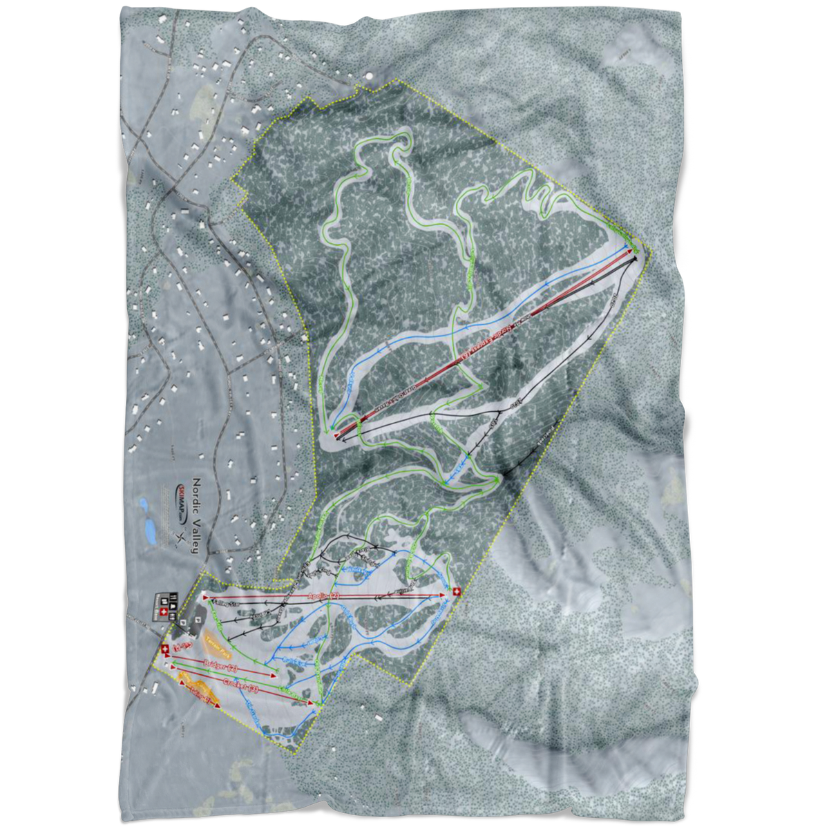 Nordic Valley, Utah Ski Trail Map Fleece Blanket - Powderaddicts