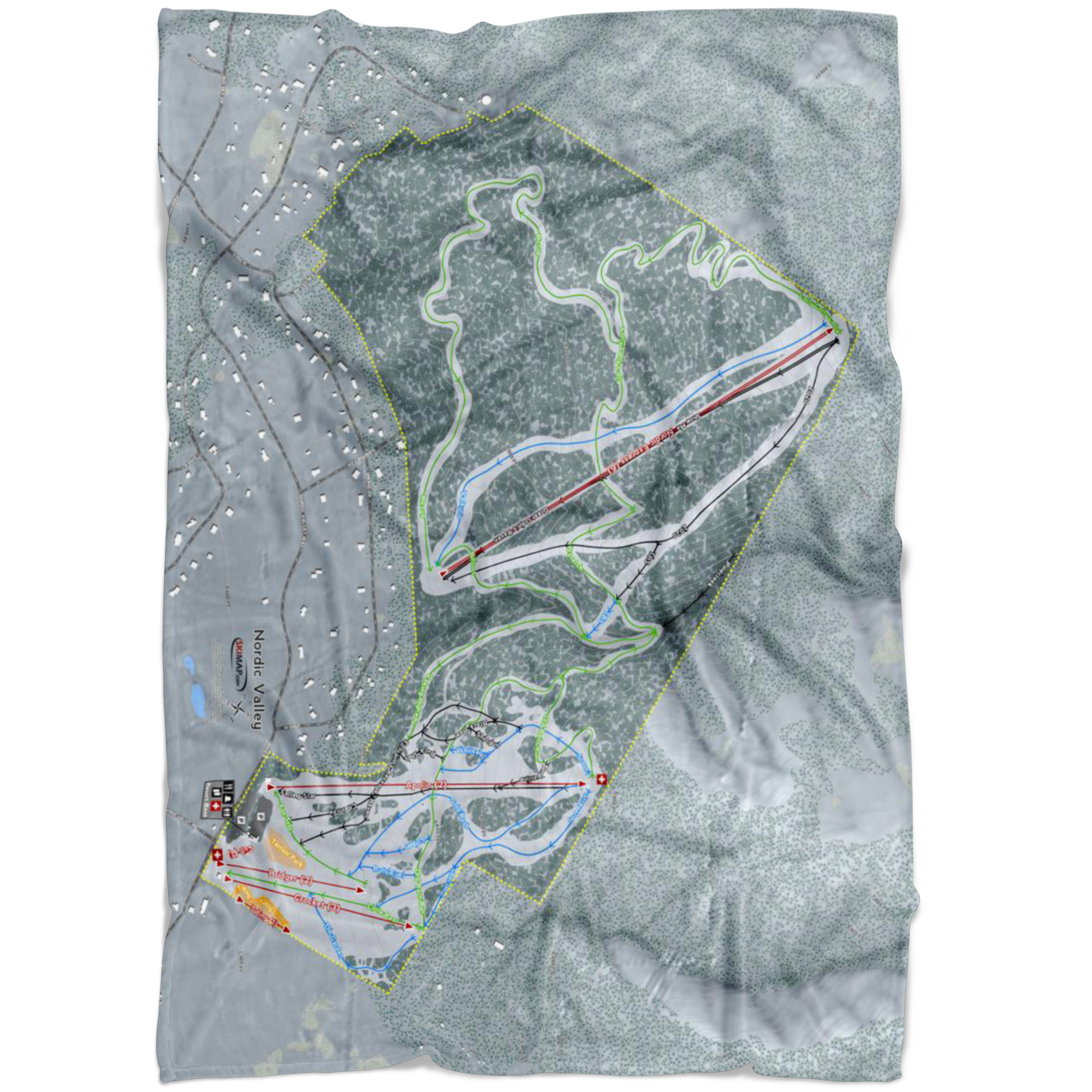 Nordic Valley, Utah Ski Trail Map Fleece Blanket - Powderaddicts