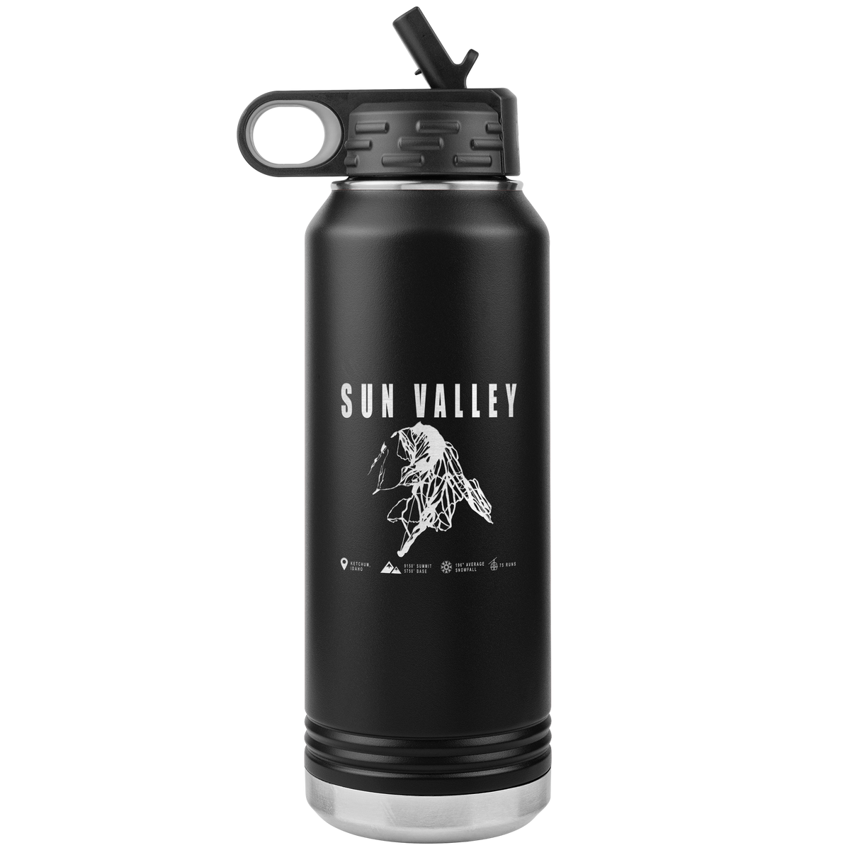 Sun Valley Idaho Ski Trail Map 32oz Water Bottle Tumbler - Powderaddicts