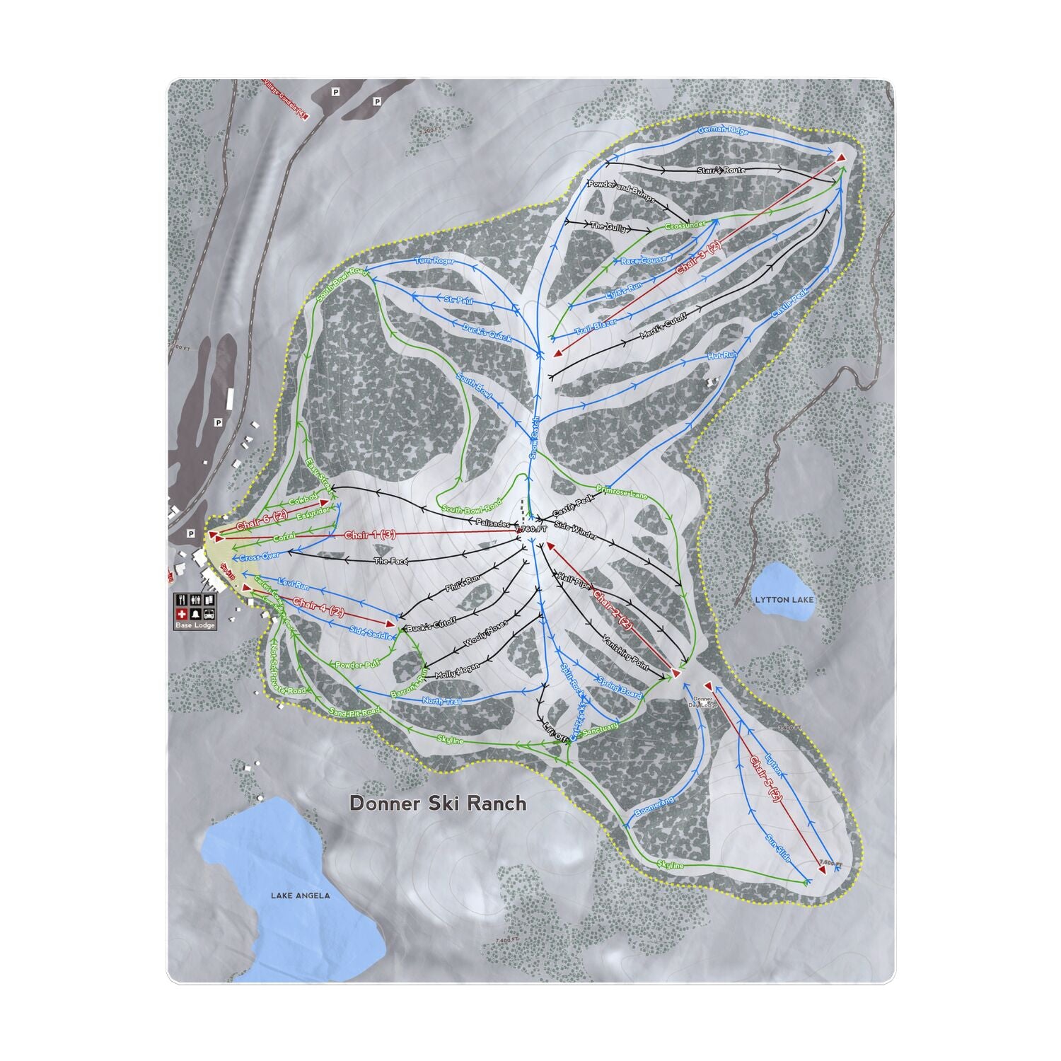 Donner Ski Ranch, California Ski Resort Map Printed Beach Towel - Powderaddicts