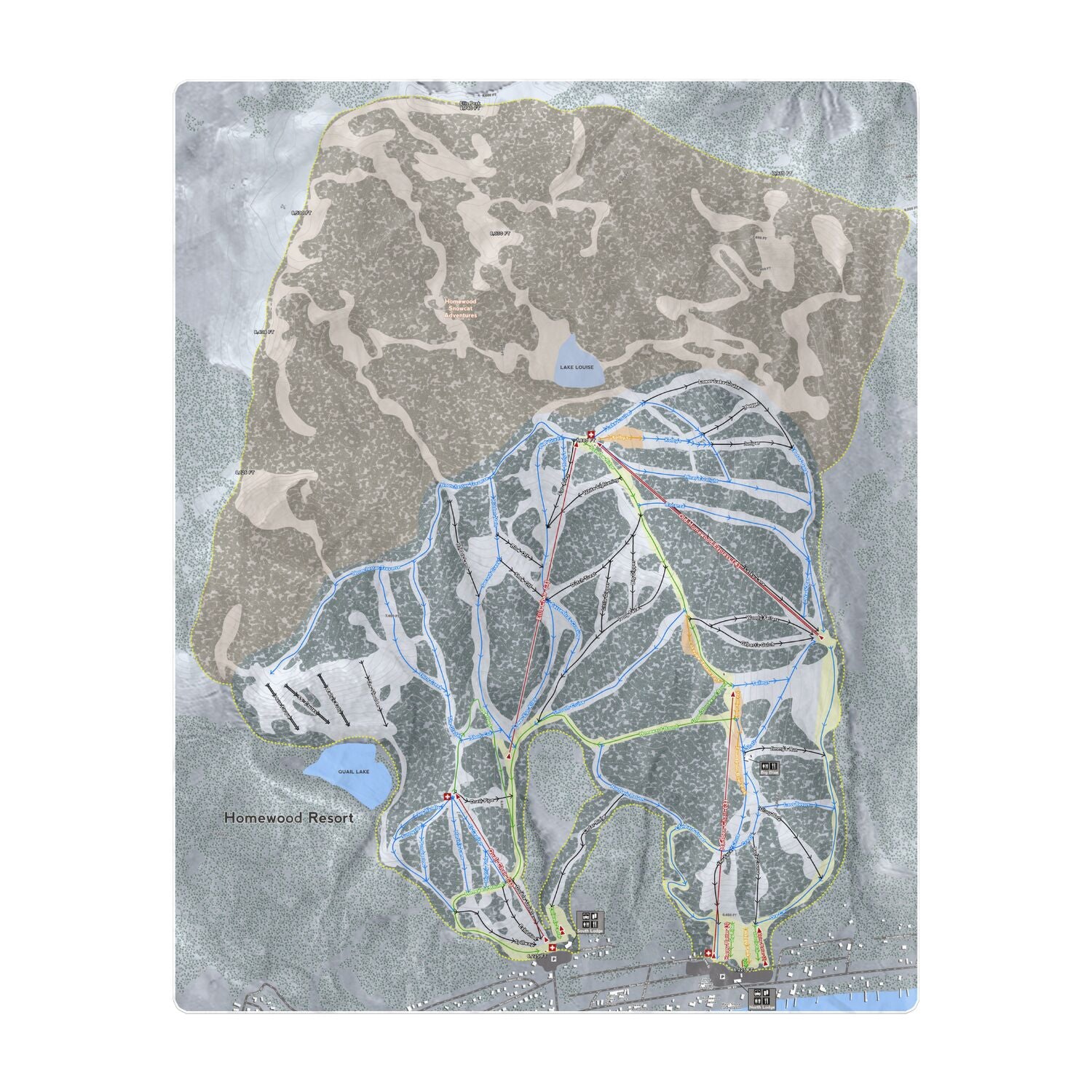 Homewood Resort, California Ski Resort Map Printed Beach Towel - Powderaddicts