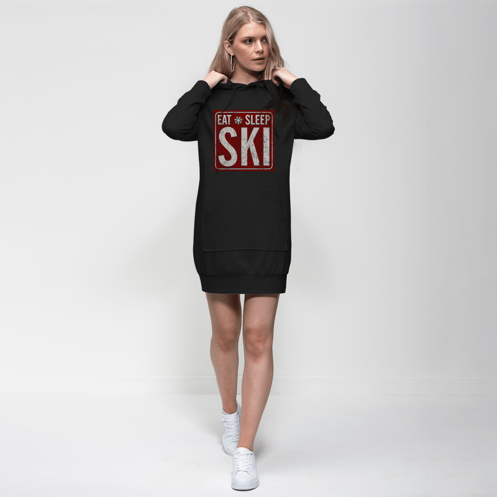 Eat Sleep Ski Premium Adult Hoodie Dress - Powderaddicts