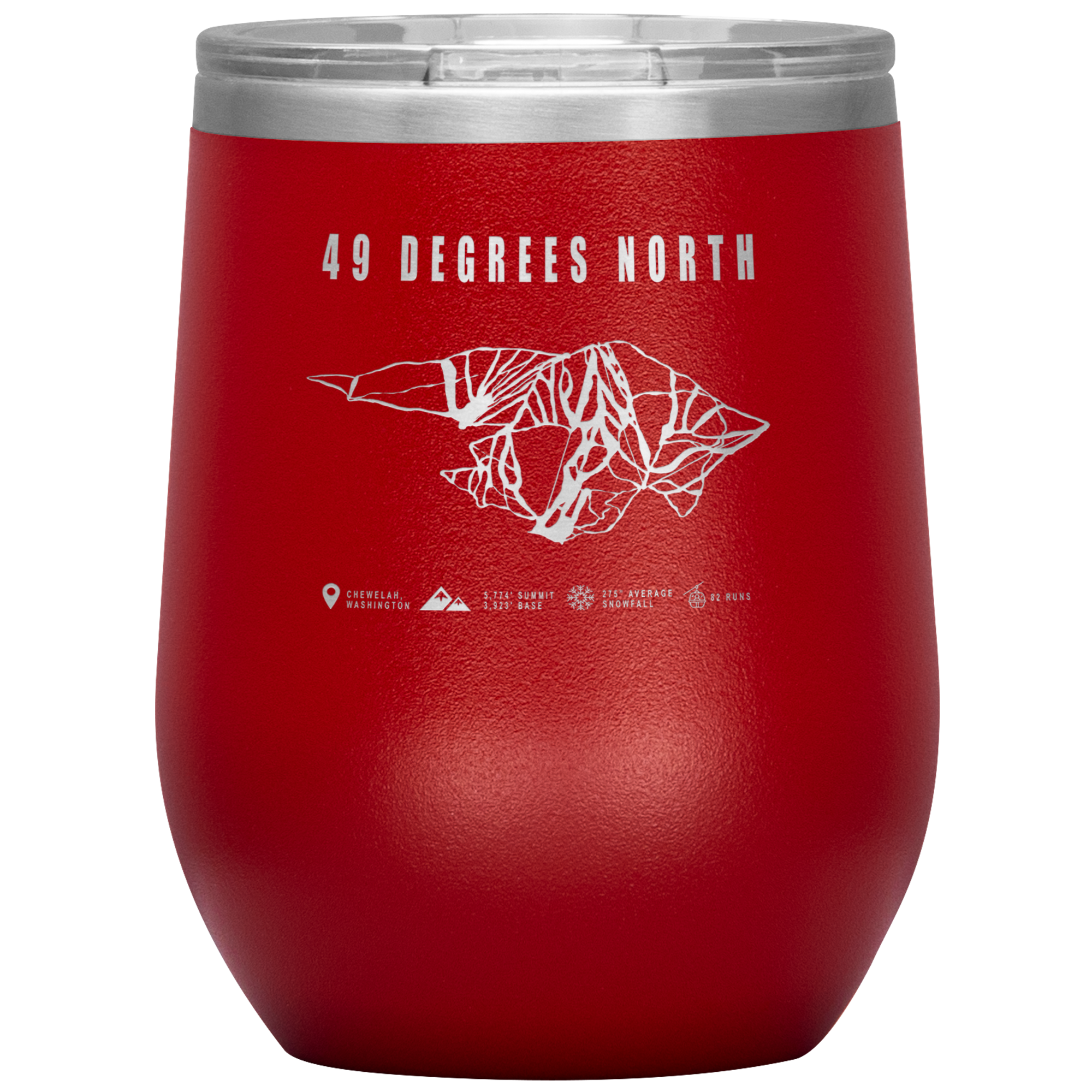 49 Degrees North, Washington Ski Trail Map Wine 12oz Tumbler - Powderaddicts