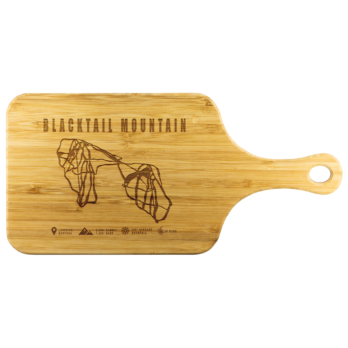 Blacktail Mountain Montana Ski Trail Map Bamboo Cutting Board With Handle - Powderaddicts