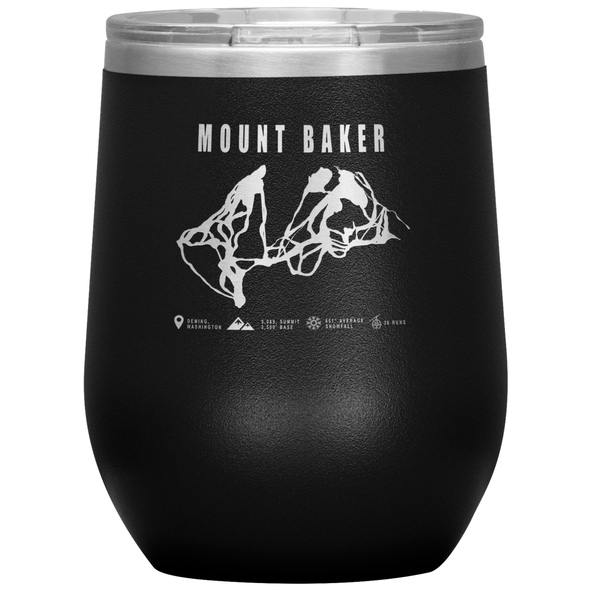 Mount Baker, Washington Ski Trail Map Wine 12oz Tumbler - Powderaddicts