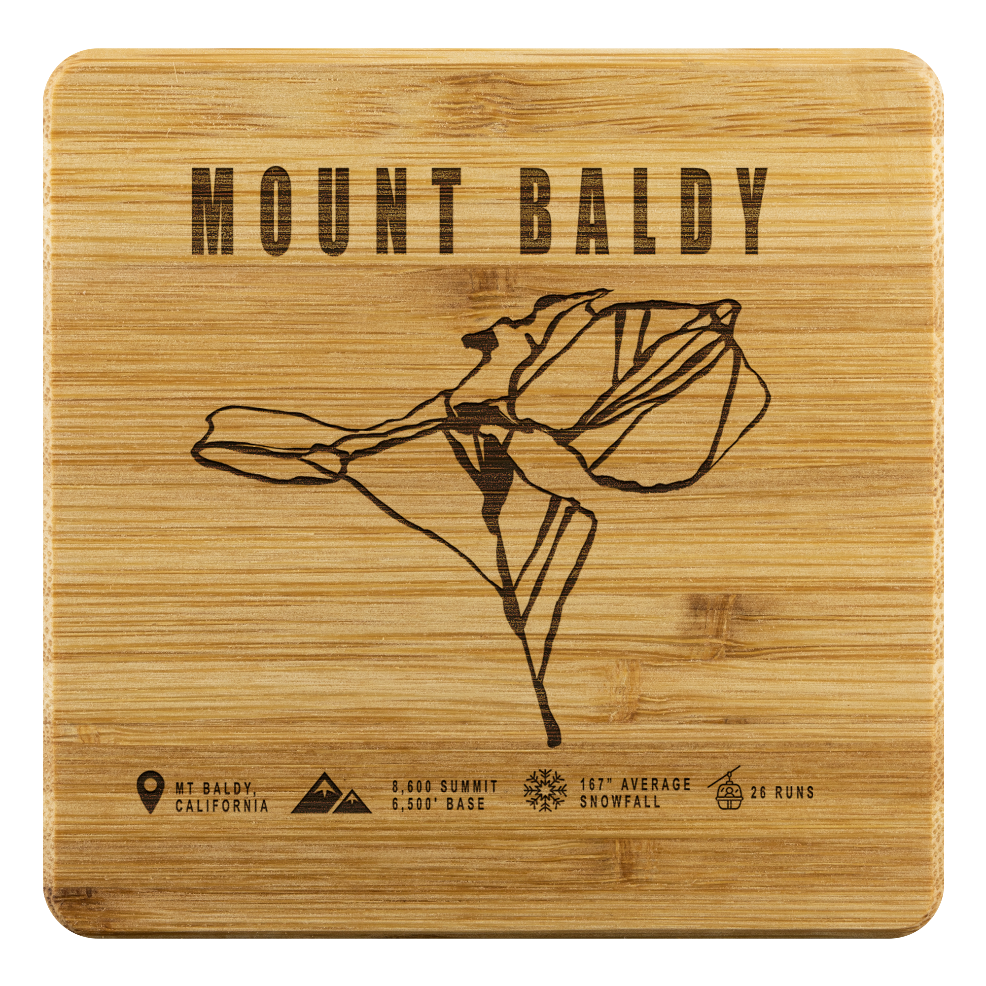 Mount Baldy, California Ski Trail Map Bamboo Coaster - Powderaddicts