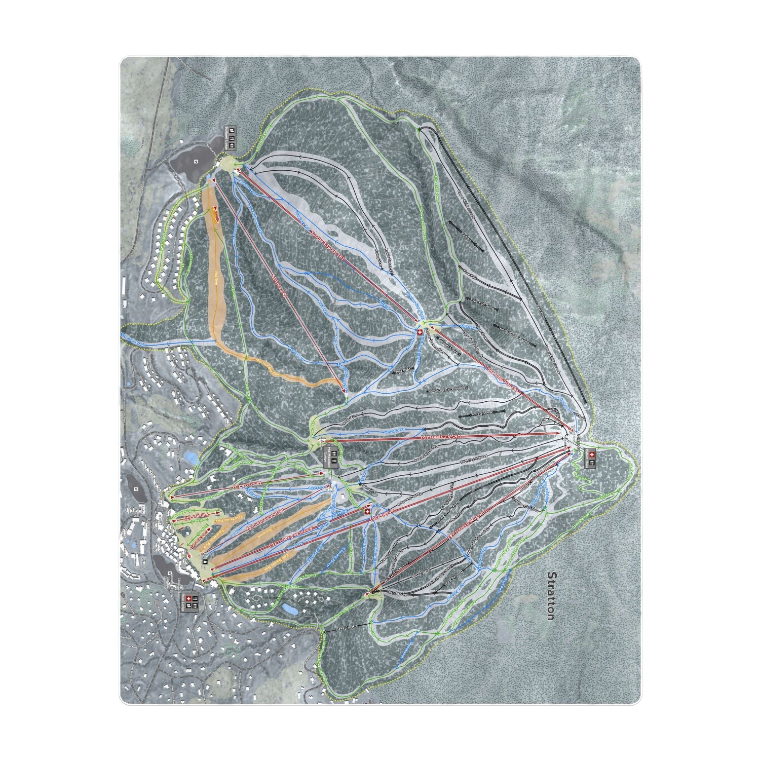 Stratton, Vermont Ski Resort Map Printed Beach Towel - Powderaddicts