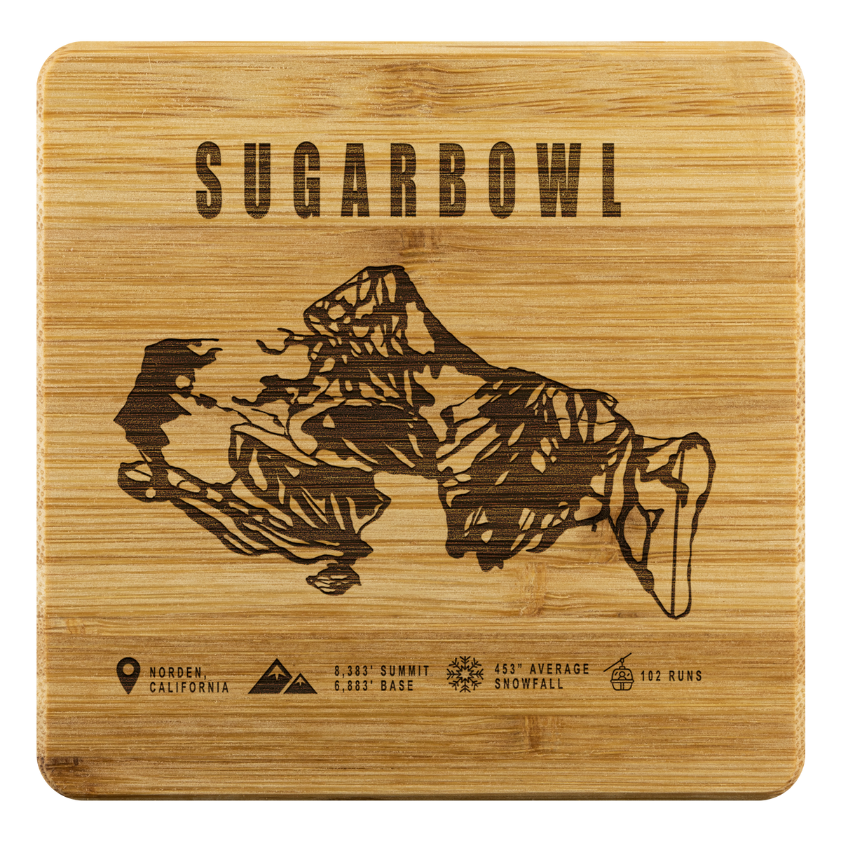 Sugarbowl, California Ski Trail Map Bamboo Coaster - Powderaddicts