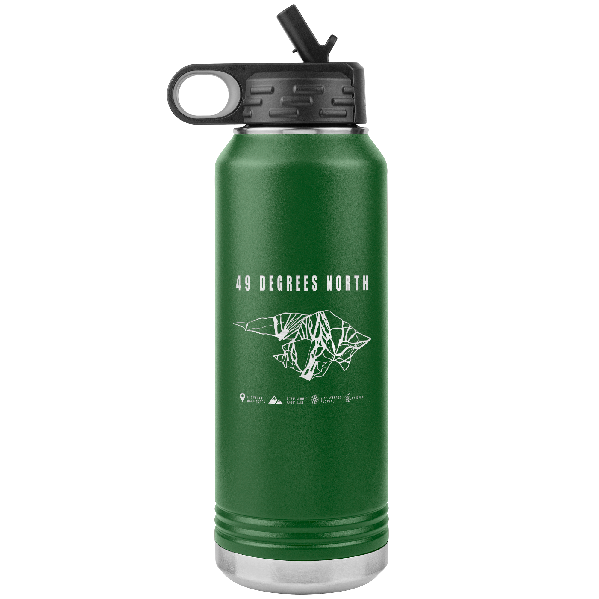 49 Degrees North, Washington Ski Trail Map 32oz Water Bottle Tumbler - Powderaddicts