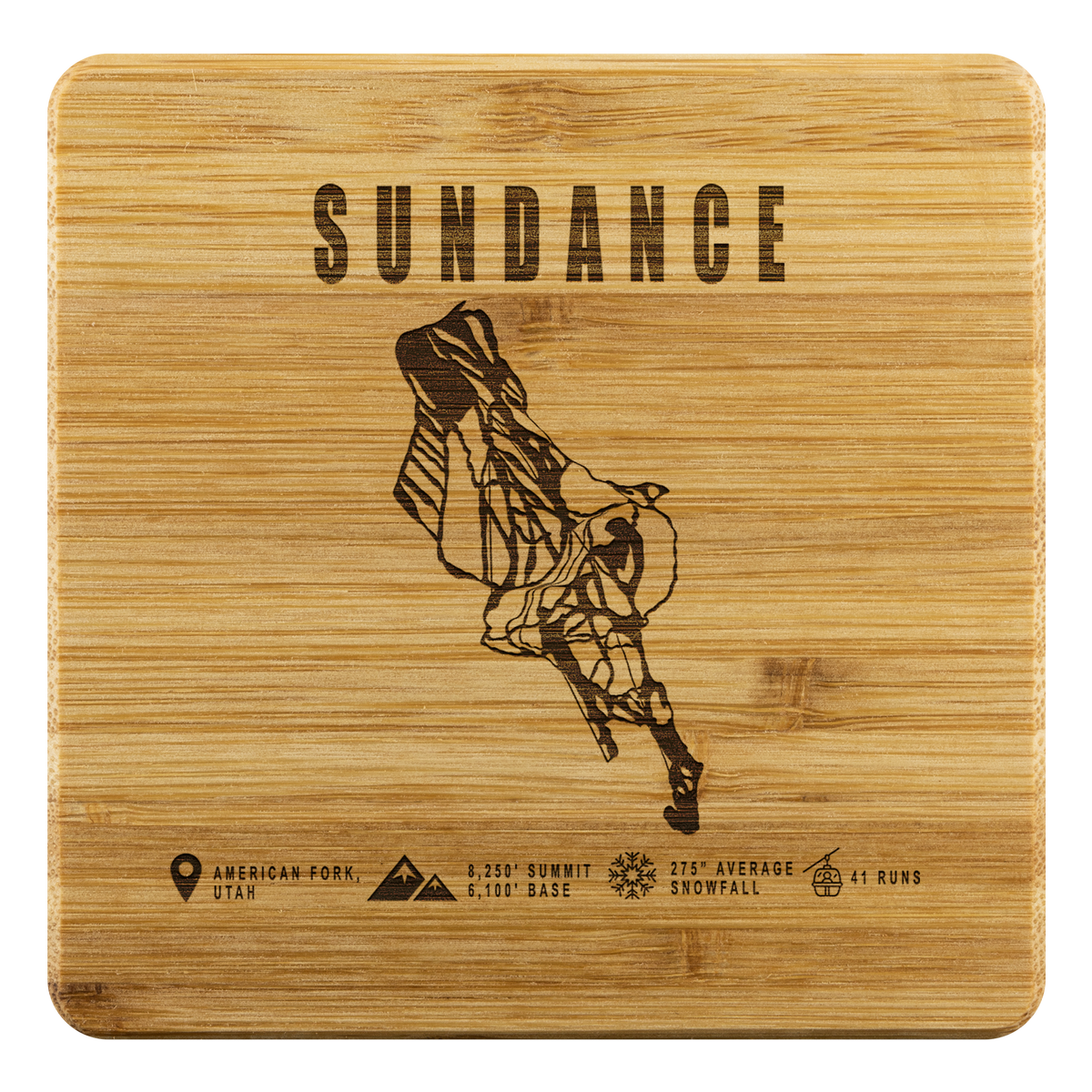 Sundance,Utah Ski Trail Map Bamboo Coaster - Powderaddicts