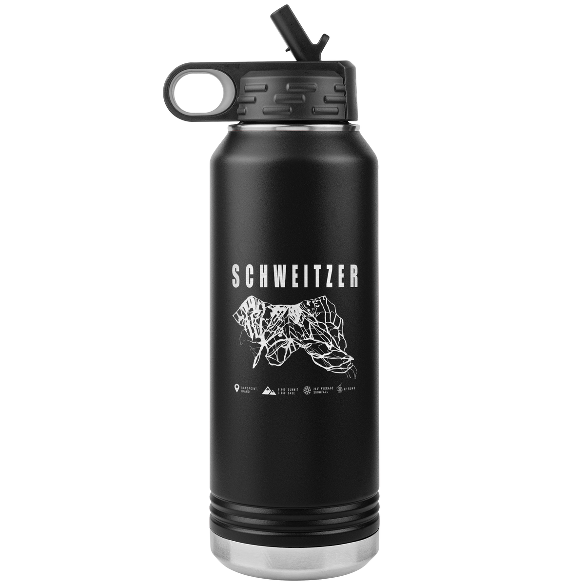 Schweitzer Idaho Ski Trail Map 32oz Water Bottle Tumbler - Powderaddicts