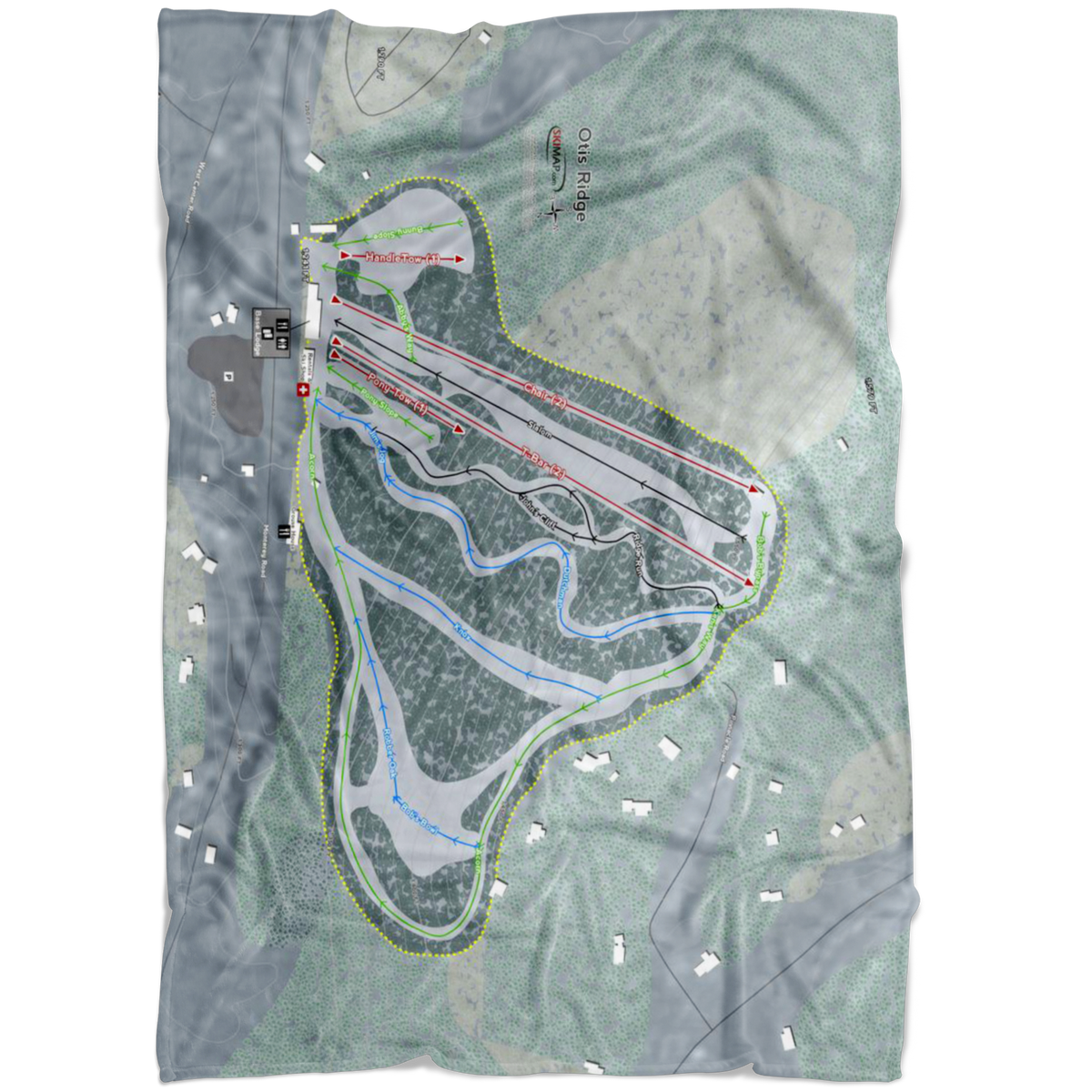 Otis Ridge, Massachusetts Ski Trail Map Fleece Blanket - Powderaddicts