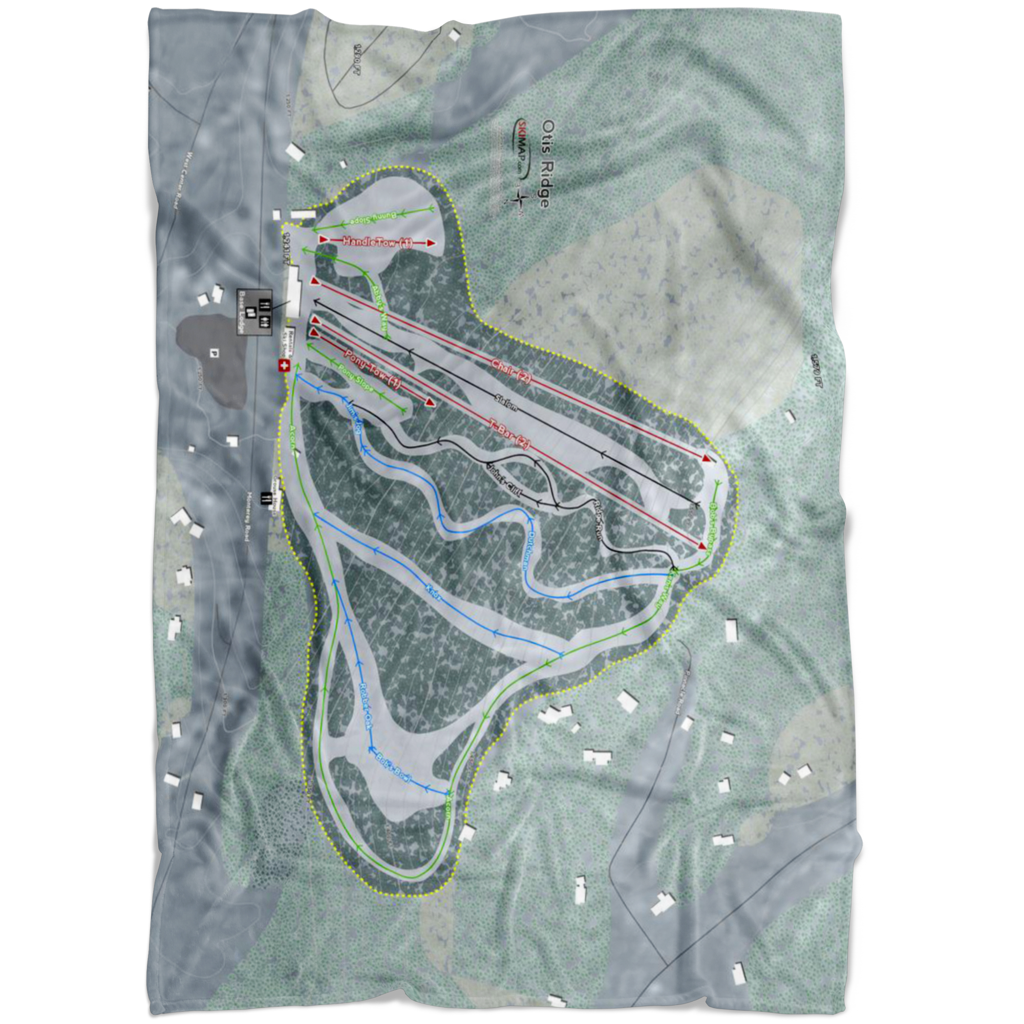 Otis Ridge, Massachusetts Ski Trail Map Fleece Blanket - Powderaddicts