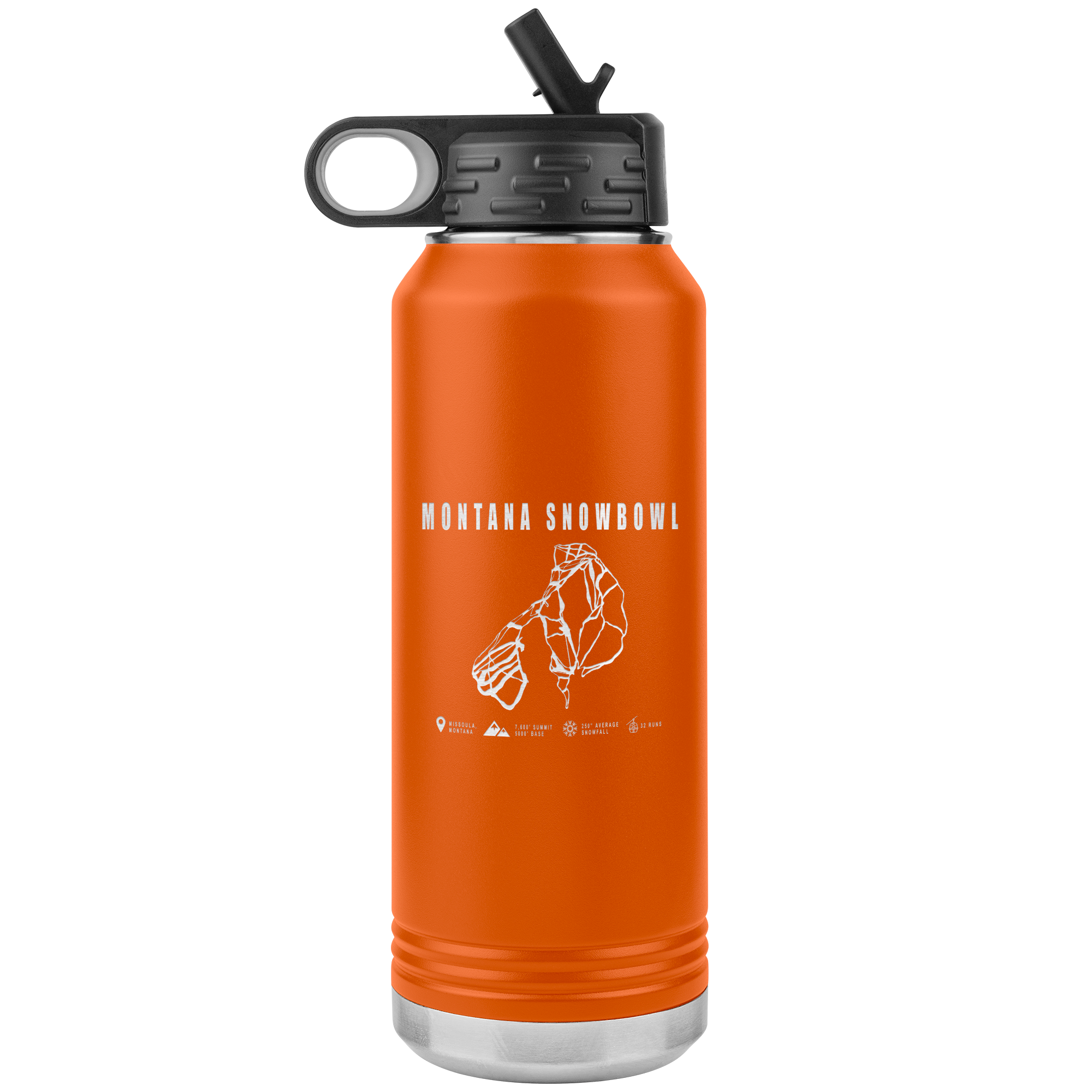 Montana Snowbowl, Montana Ski Trail Map 32oz Water Bottle Tumbler - Powderaddicts