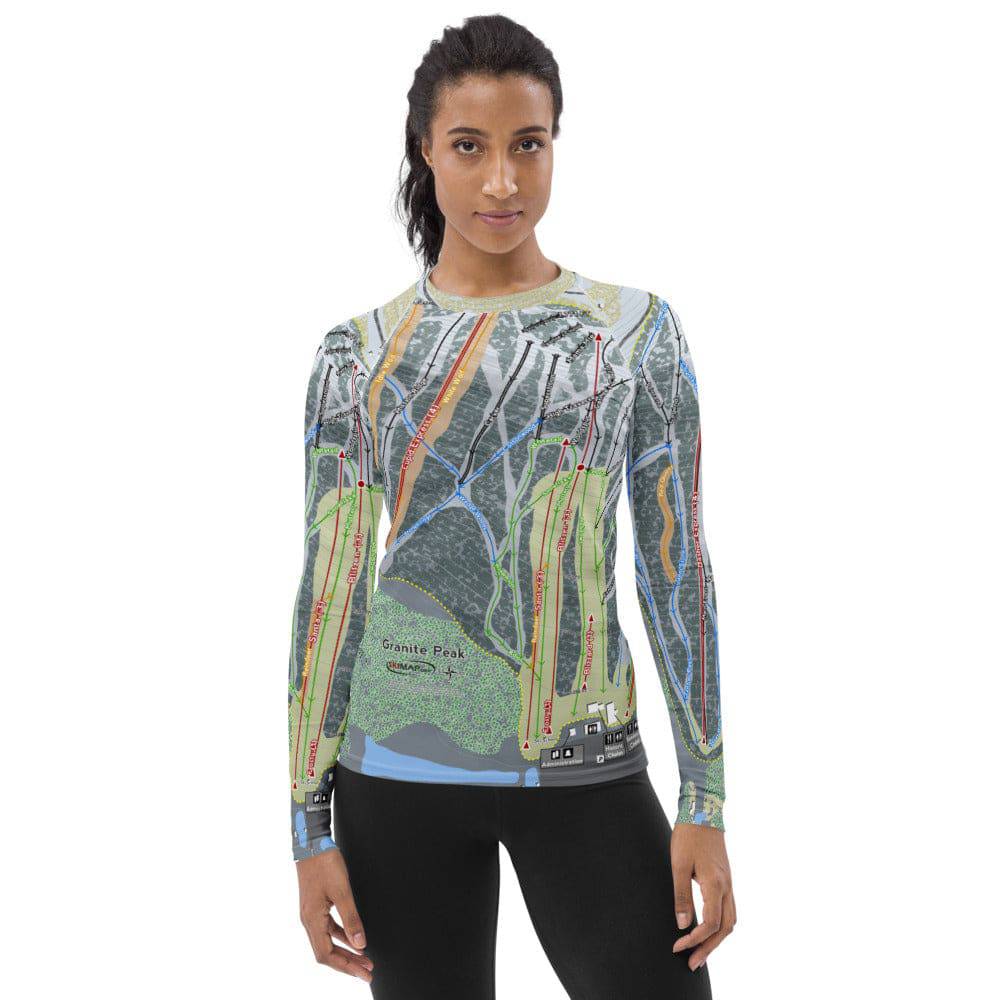 Granite Peak, Wisconsin Ski Trail Map Women&#39;s Base Layer Top - Powderaddicts