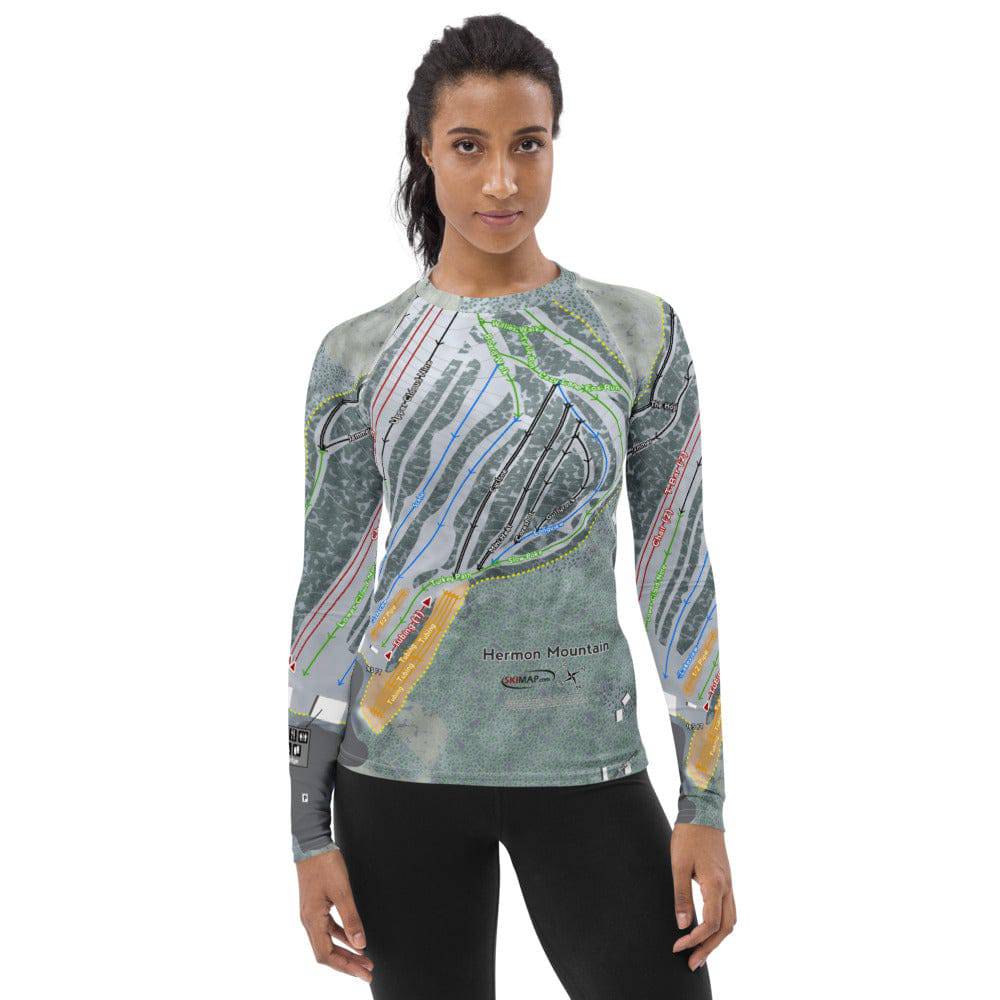 Hermon Mountain, Maine Ski Trail Map Women&#39;s Base Layer Top - Powderaddicts