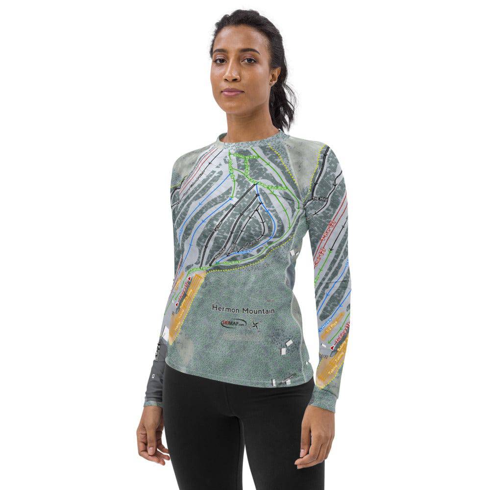 Hermon Mountain, Maine Ski Trail Map Women's Base Layer Top - Powderaddicts