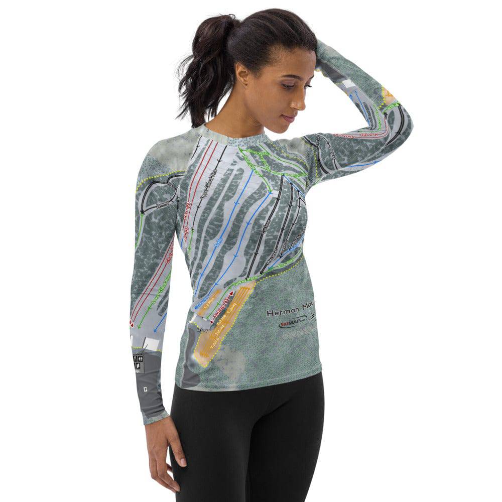 Hermon Mountain, Maine Ski Trail Map Women's Base Layer Top - Powderaddicts