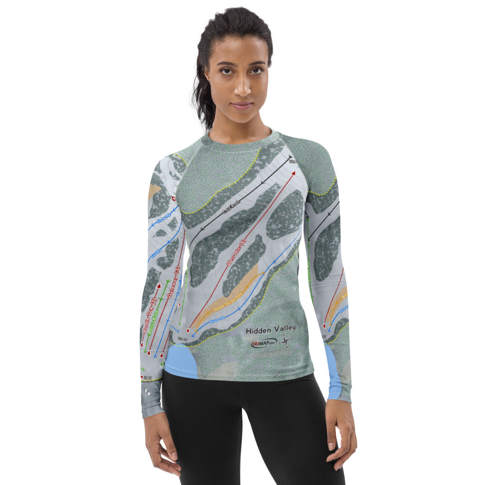 Hidden Valley, Pennsylvania Ski Trail Map Women&#39;s Base Layer Top - Powderaddicts