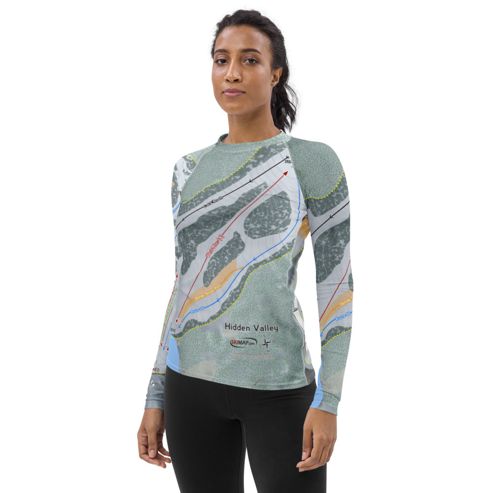 Hidden Valley, Pennsylvania Ski Trail Map Women's Base Layer Top - Powderaddicts