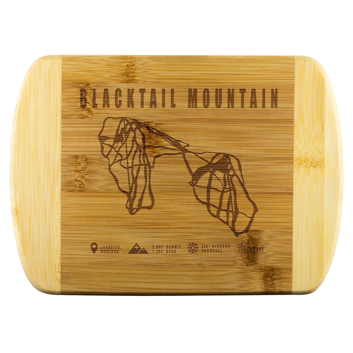 Blacktail Mountain Montana Ski Trail Map Bamboo Cutting Board Round Edge - Powderaddicts