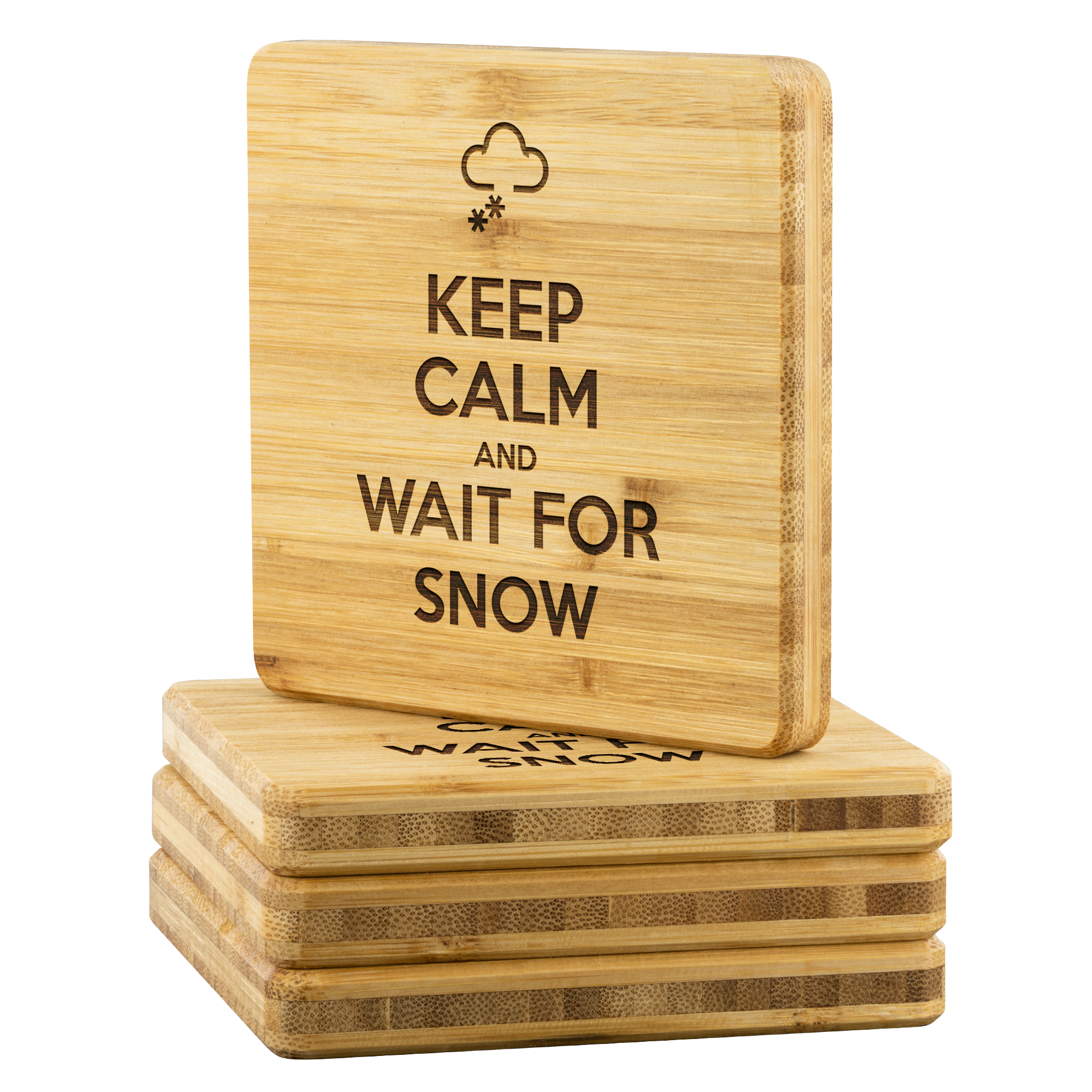 Keep Calm And Wait For Snow Bamboo Coaster - Powderaddicts