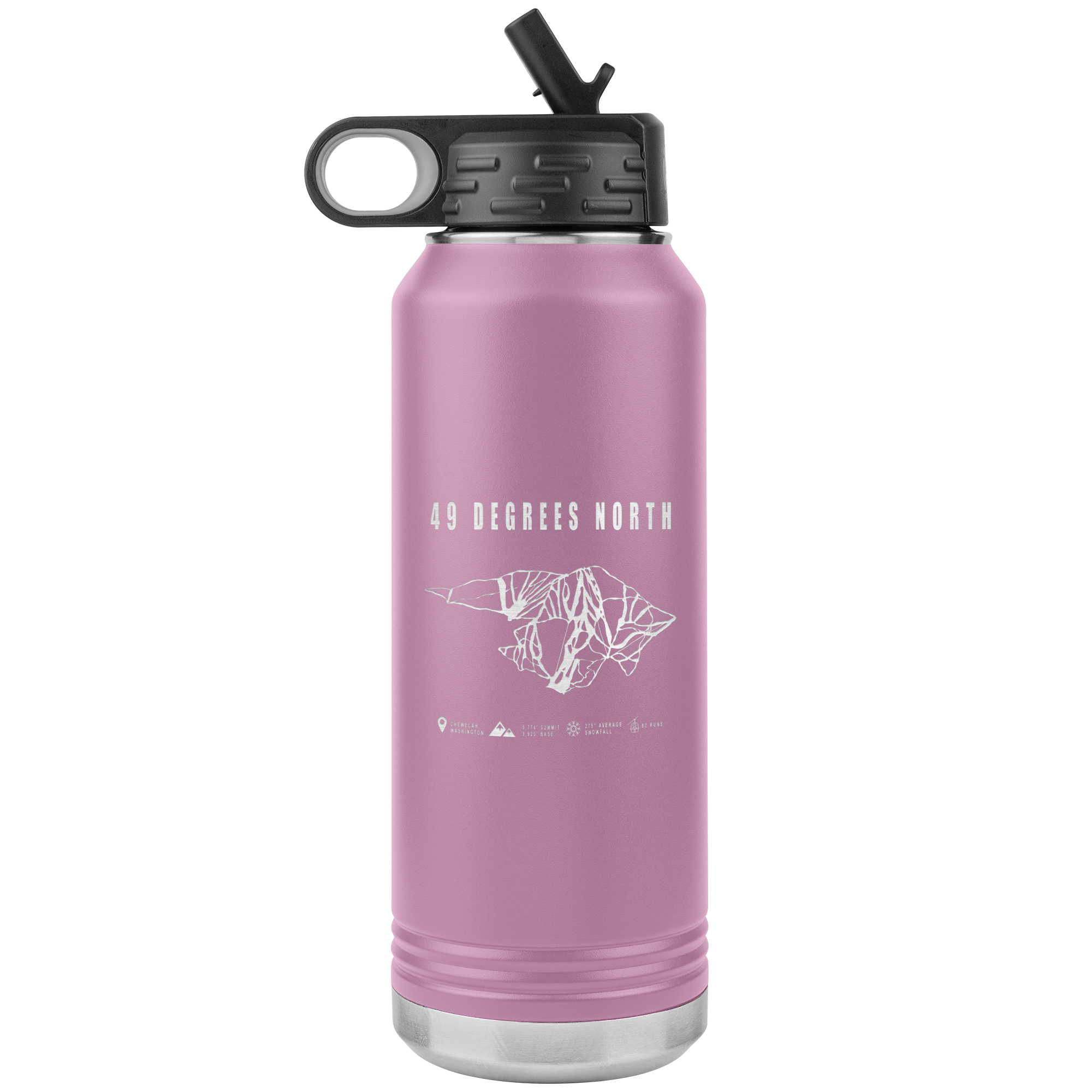 49 Degrees North, Washington Ski Trail Map 32oz Water Bottle Tumbler - Powderaddicts