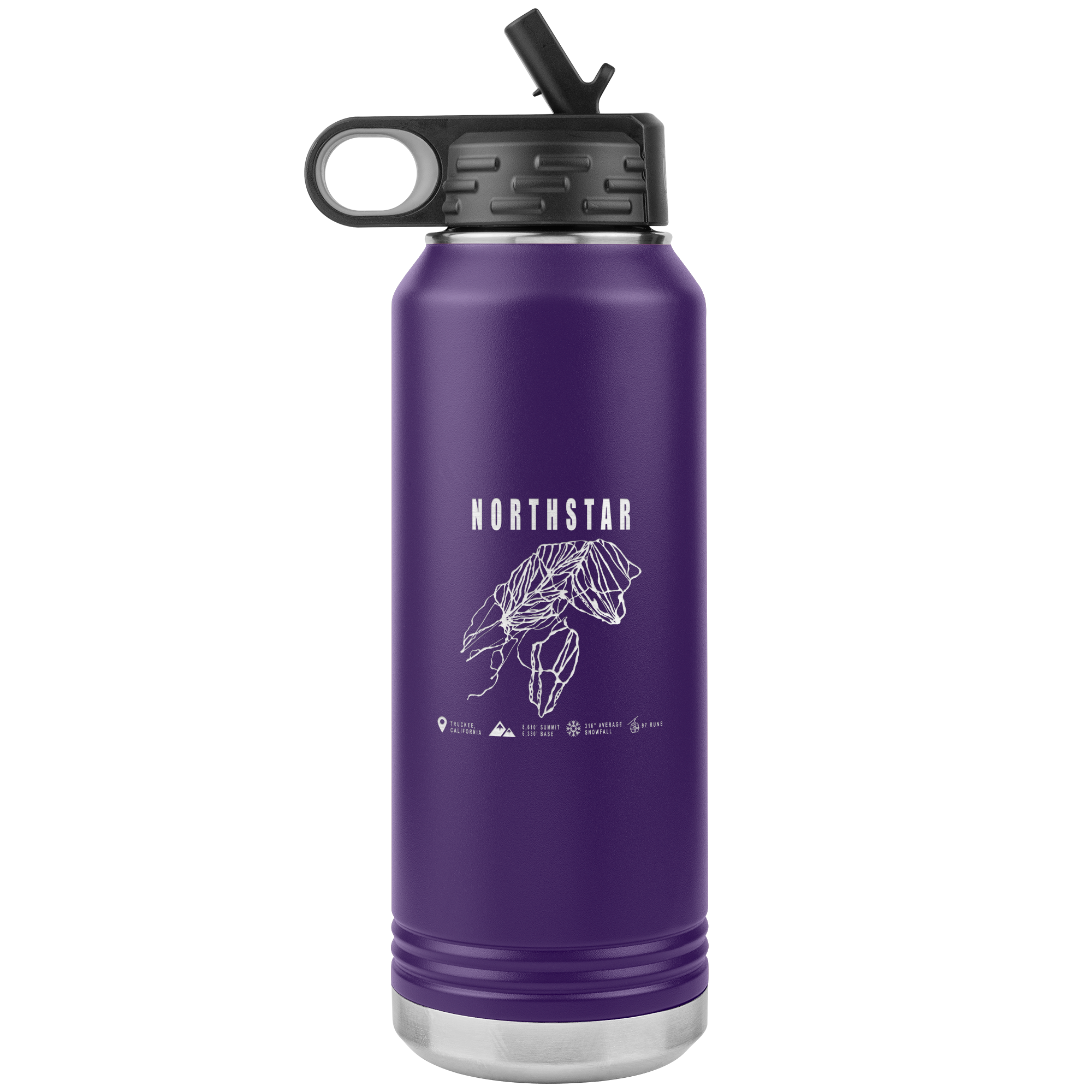 Northstar, California Ski Trail Map 32oz Water Bottle Tumbler - Powderaddicts