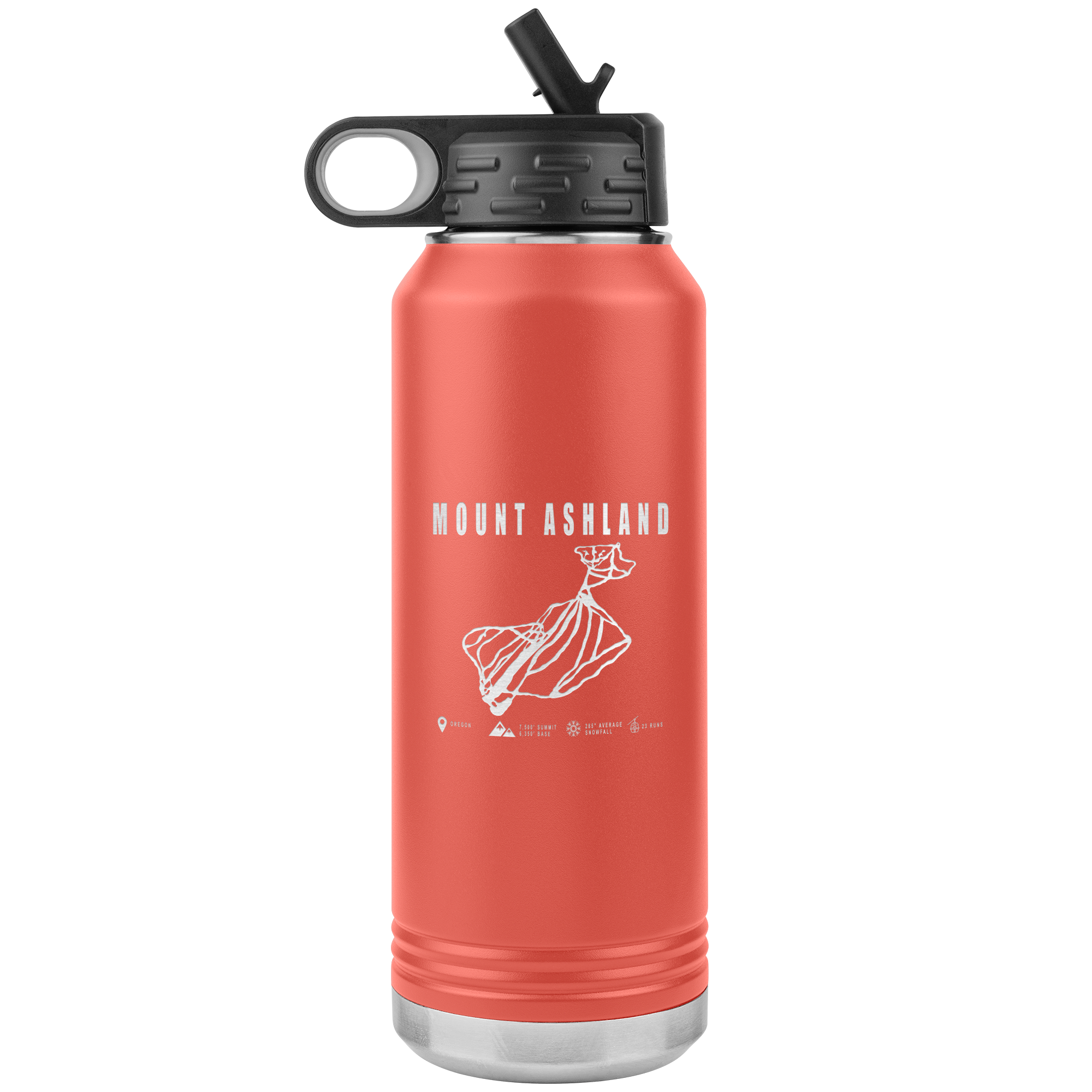 Mount Ashland, Oregon Ski Trail Map 32oz Water Bottle Tumbler - Powderaddicts