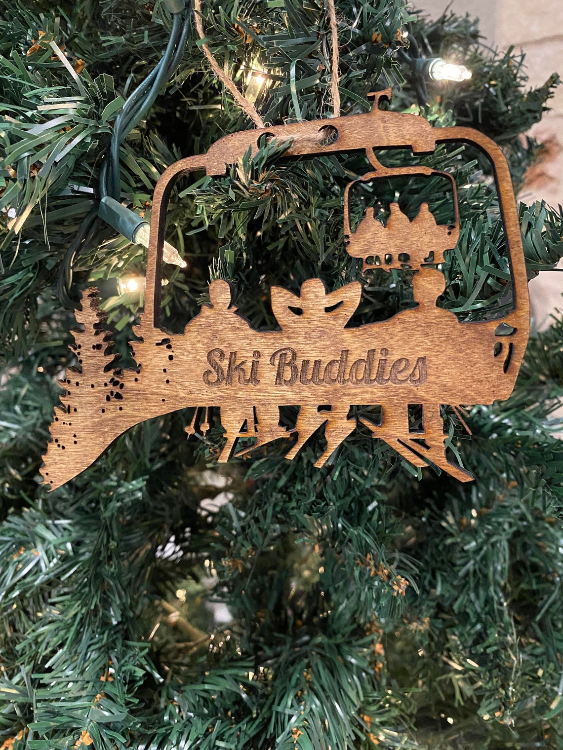 Personalized Chairlift Ski &amp; Snowboard Friends Christmas Ornament Ski Ornament, Skier Gift, Wooden Ornament, Free Personalization