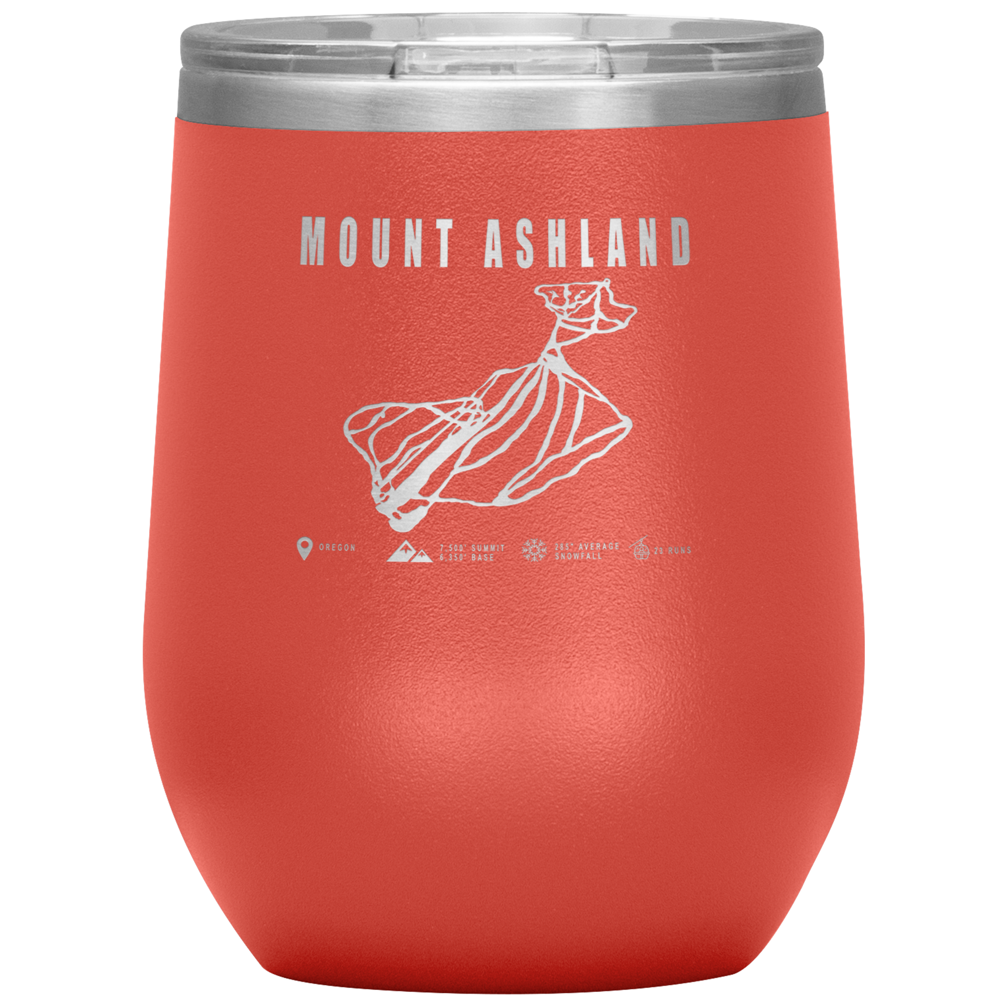 Mount Ashland, Oregon Ski Trail Map Wine 12oz Tumbler - Powderaddicts