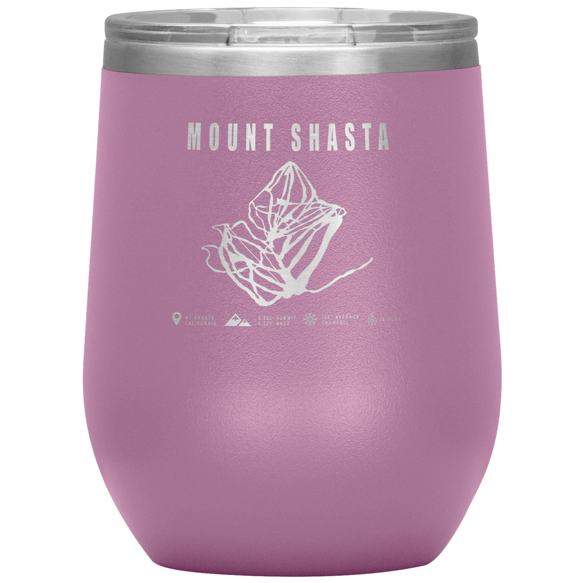 Mount Shasta, California Ski Trail Map Wine 12oz Tumbler - Powderaddicts