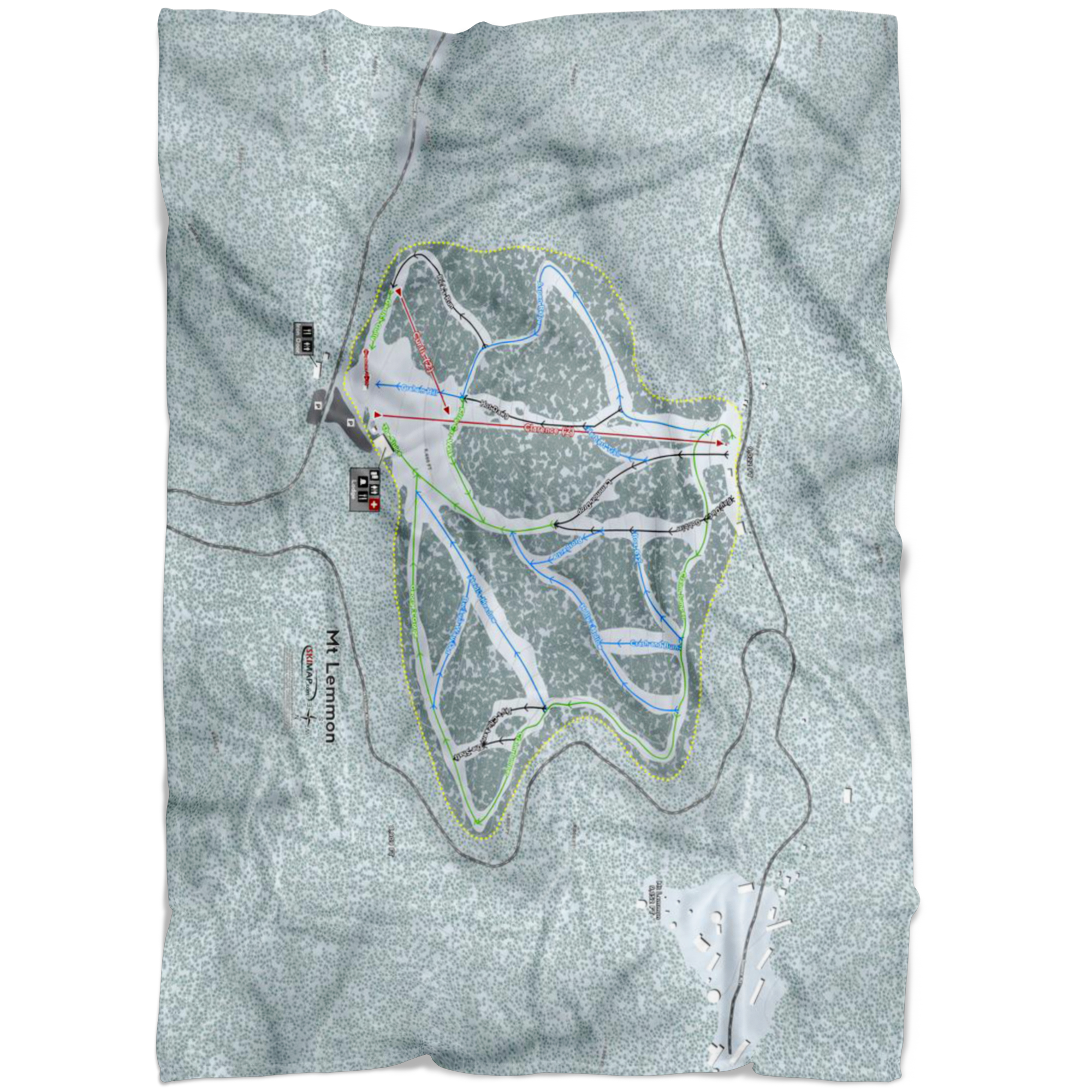 Mt Lemmon, Arizona Ski Trail Map Fleece Blanket - Powderaddicts