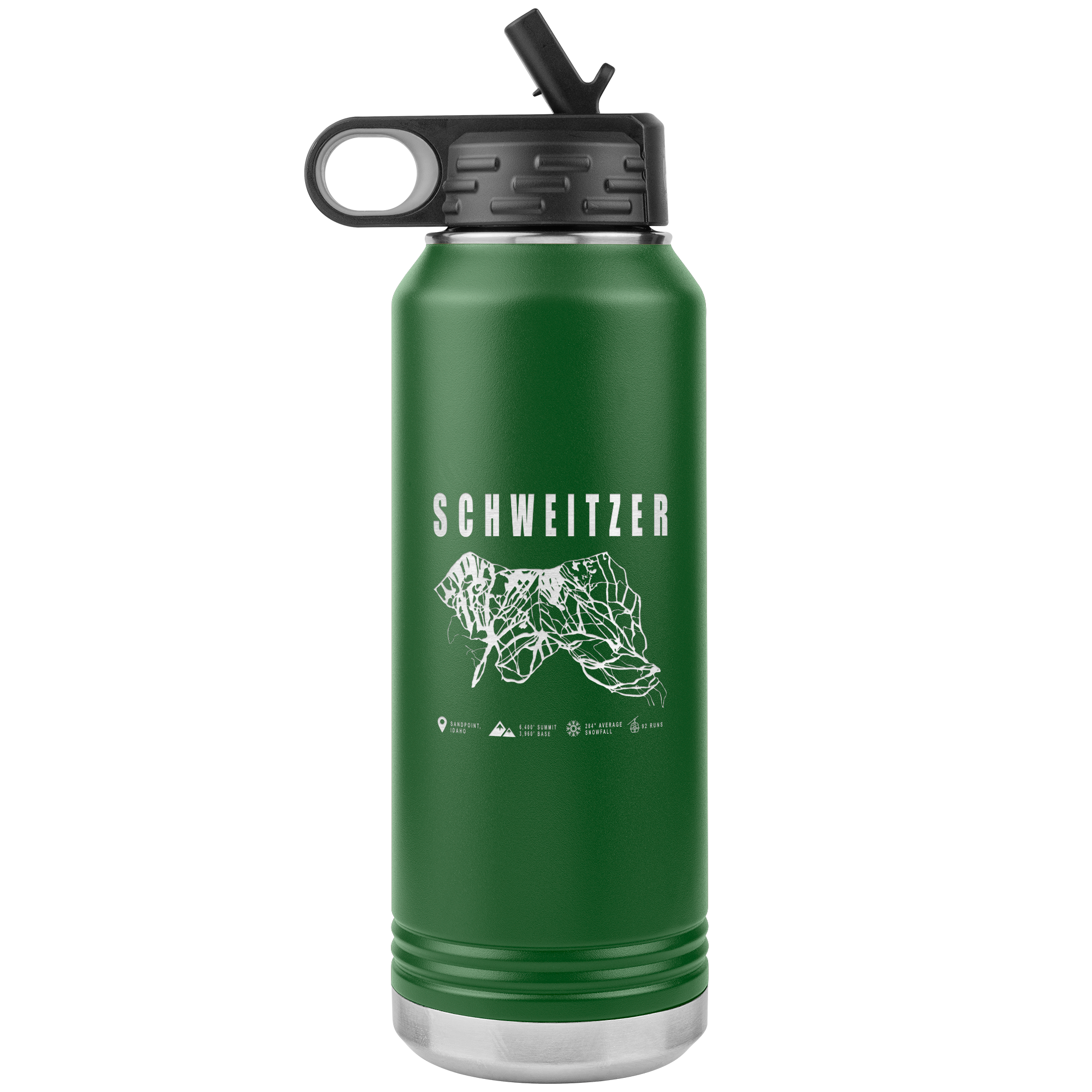 Schweitzer Idaho Ski Trail Map 32oz Water Bottle Tumbler - Powderaddicts