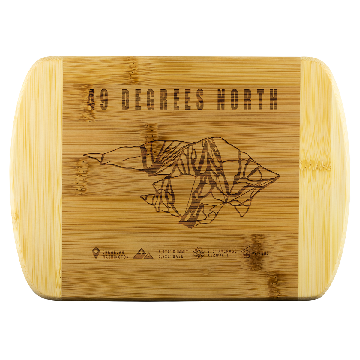 49 Degrees North, Washington Ski Trail Map Cutting Board Round Edge - Powderaddicts