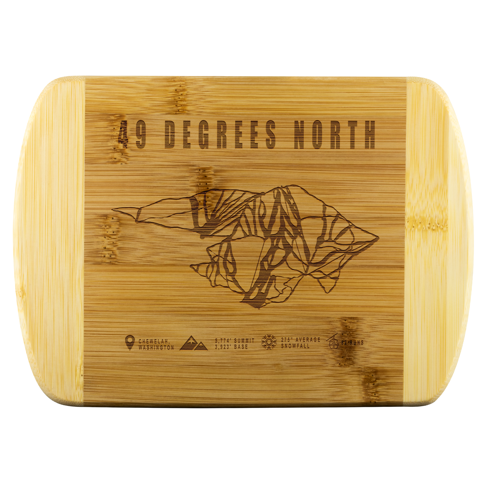 49 Degrees North, Washington Ski Trail Map Cutting Board Round Edge - Powderaddicts