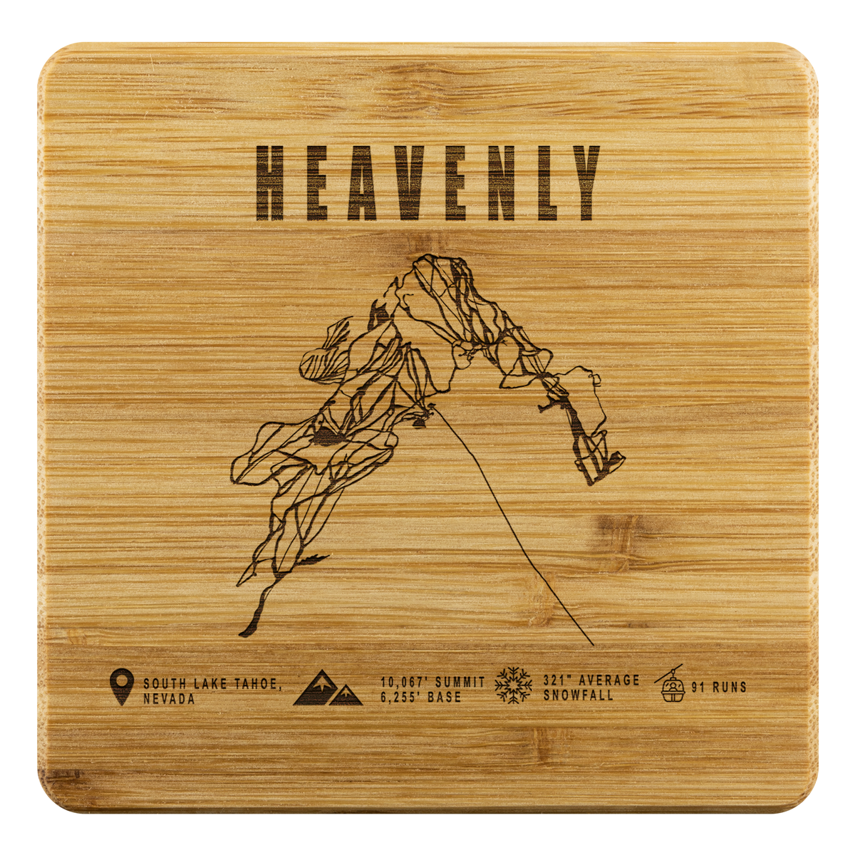 Heavenly, Nevada Ski Trail Map Bamboo Coaster - Powderaddicts