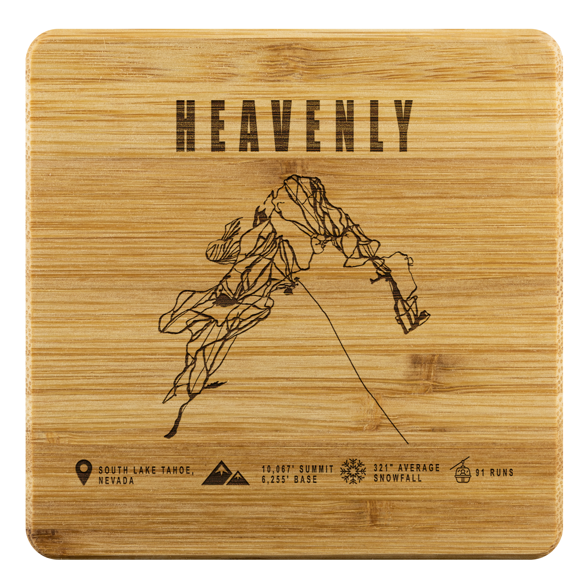 Heavenly, Nevada Ski Trail Map Bamboo Coaster - Powderaddicts